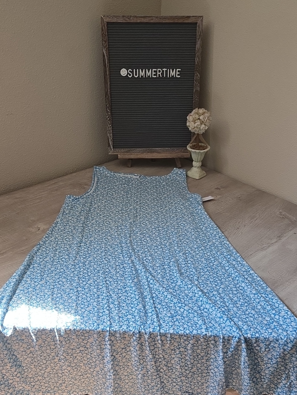 Light Blue Floral Sleeveless Dress